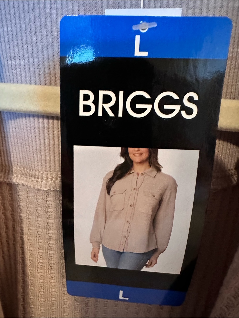 NWT Briggs New York Beige Button-Down Shirt Coverup Large Waffle Knit Taupe